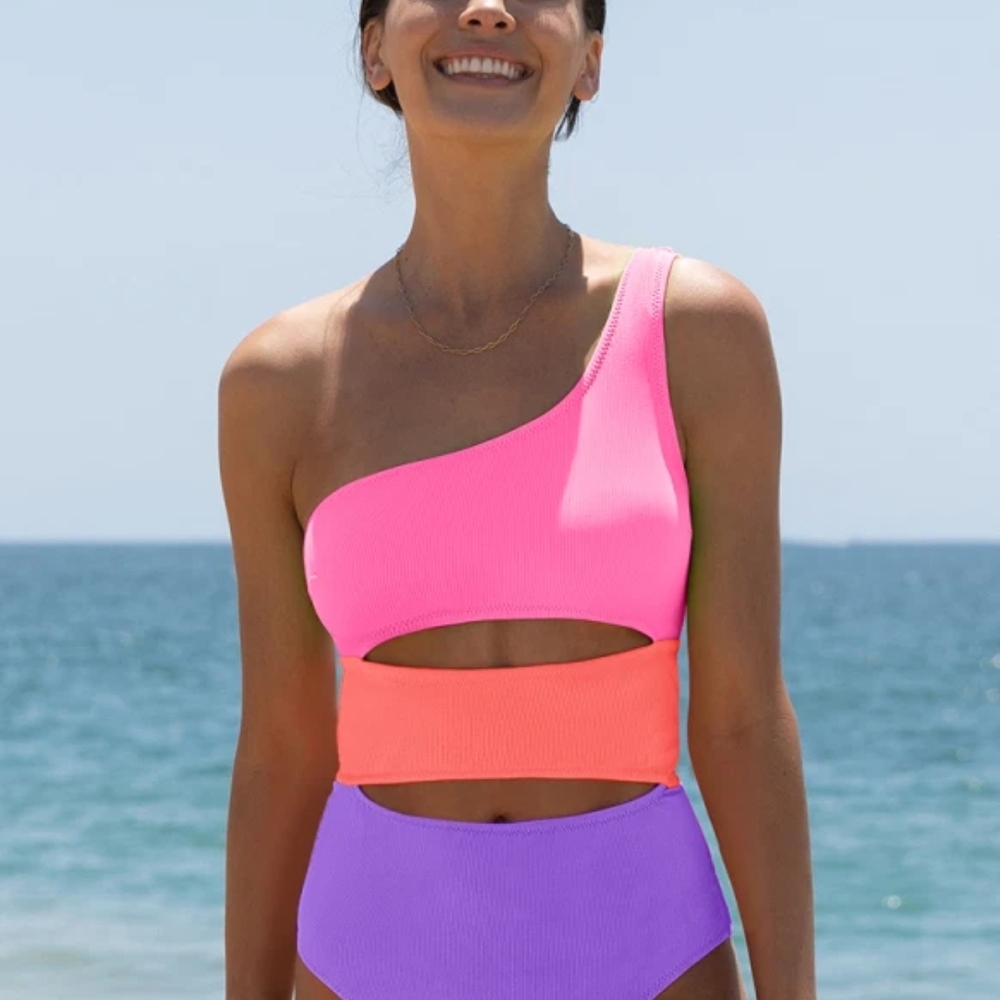 Vibrant One-Shoulder Cutout Swimsuit